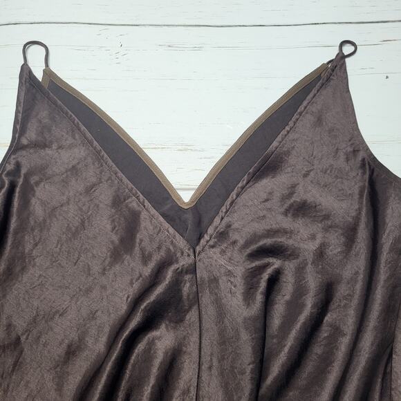 Madewell Satin Sleeveless Maxi Slip Dress V Neck Carob Brown Front Slit XS 2 - Picture 6 of 10